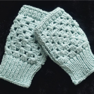 Handmade Cotton Powder Blue Mittens