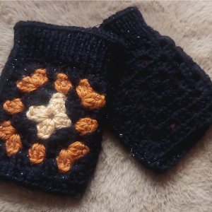 Handmade Sparkly Black/Orange Combo Mittens