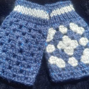Handmade Mittens Sparkly Silver and Dark Blue