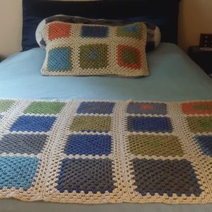 Handmade Blanket Autumn Colours with Beige Border + Pillowcase