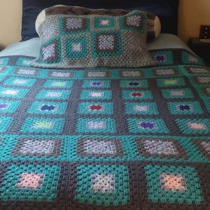 Handmade Blanket Multi Colour with Turquoise Border