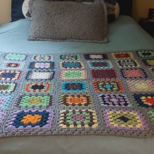 Handmade Blanket Multi Colour with Grey Border