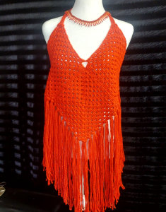 Halter Top in Sparkle RED + Fringe