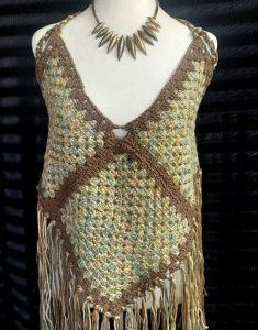 Halter Top in Earth Tones with Brown Border + Fringe