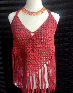 Halter Top Burgundy + Fringe