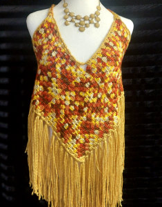 Halter Top Autumn Colours with Mustard Fringe
